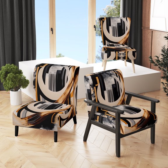 Designart "Gold Touch Art Deco I" Upholstered Modern & Contemporary Accent Chair and Modern & Contemporary Arm Chair - Multiple Color & Pattern