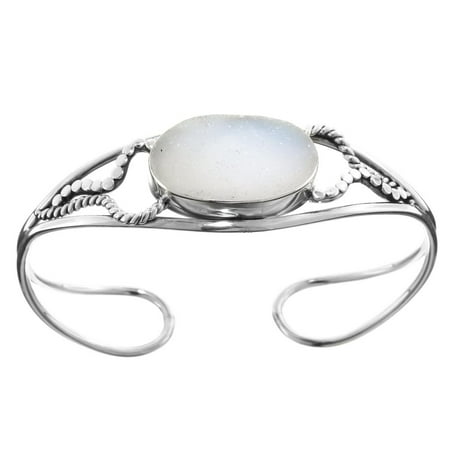 Enamel Silver Vintage Bracelets - Handmade Sparkling Agate Druzy 925 Sterling Silver Cuff Bracelet, 7