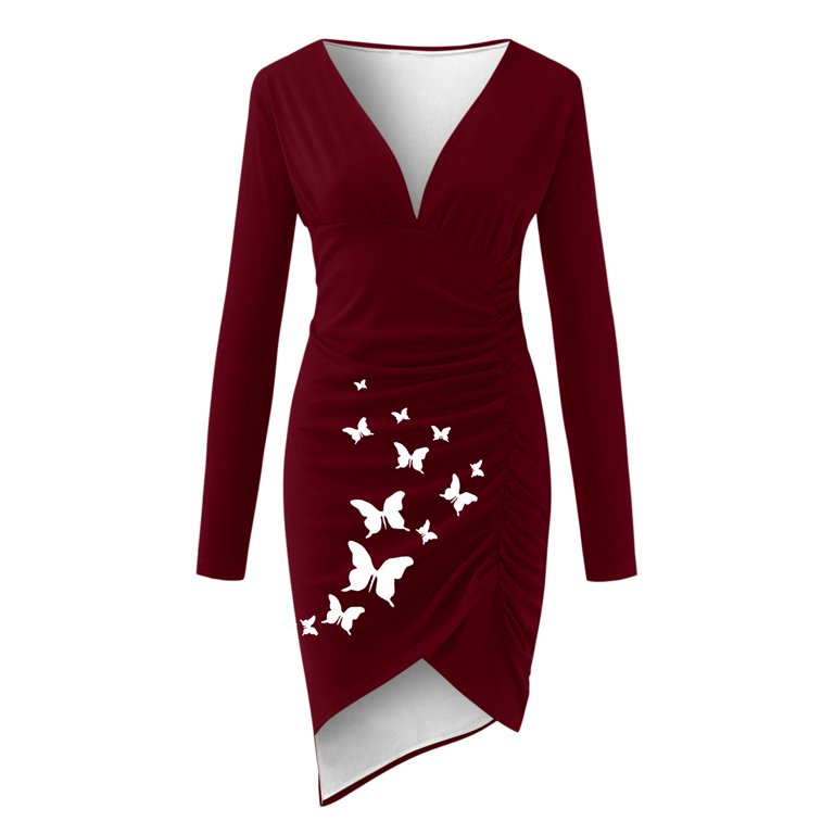 PMUYBHF Red Dresses for Women Long Sleeve Plus Holiday Dresses for