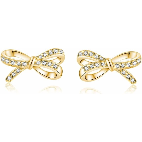 Sterling Silver Small Bow Stud Earrings for Women Teens CZ Bow Stud Earrings Small Ribbon Earrings