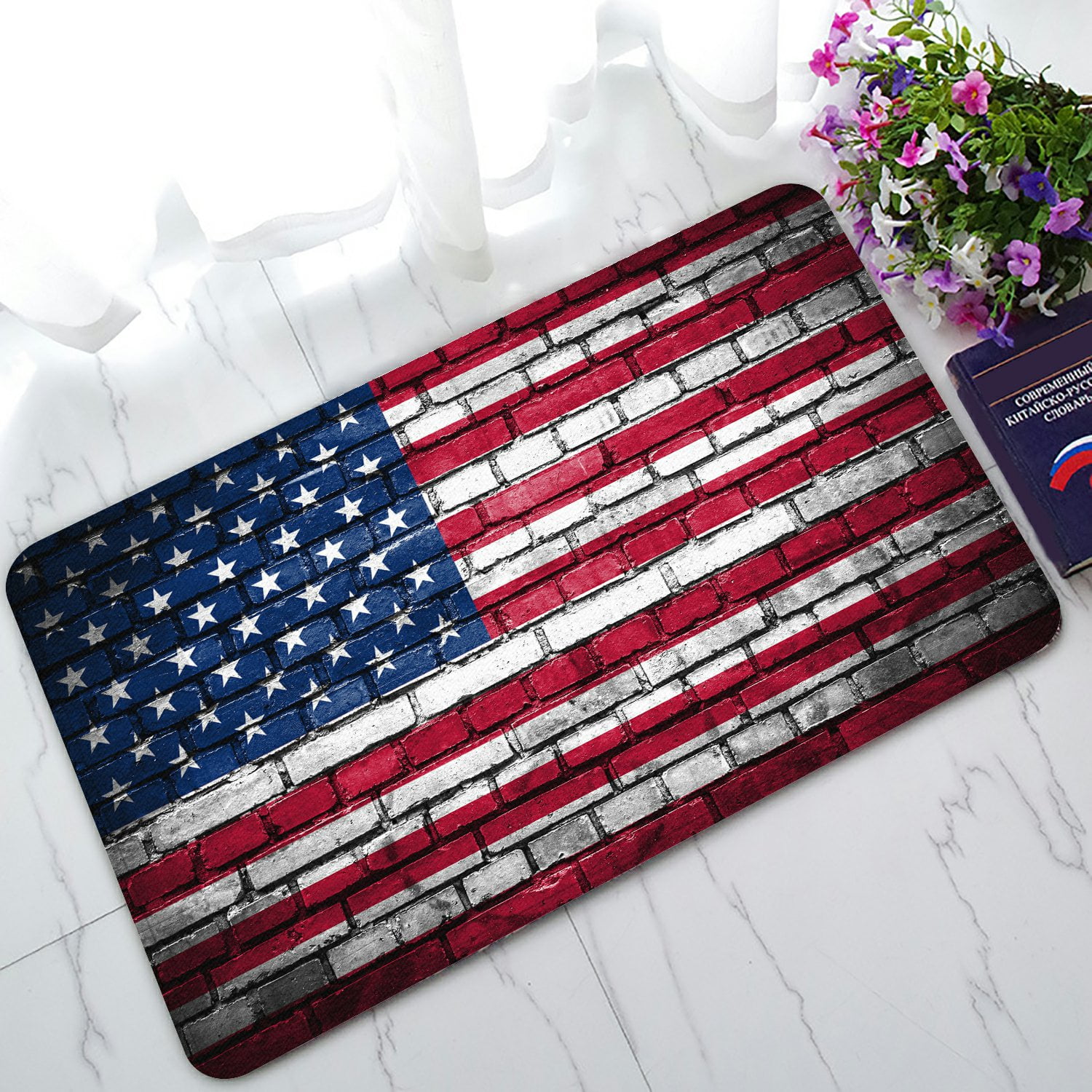 PHFZK American Flag Doormat, Brick Wall with Flag of United States