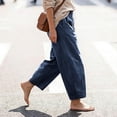 thumbnail image 7 of Lenpel Cotton Linen Cropped Pants for Women High Waist Wide Leg Ankle Trousers Summer Fall Casual Baggy Outfits with Pockets, 7 of 7
