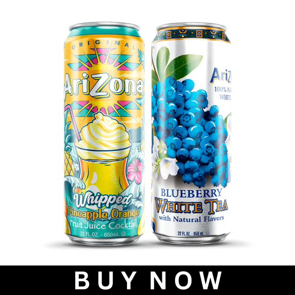 Arizona Blueberry White Tea   Arizona Whipped Pineapple Orange Fruit Juice, 22 fl oz Can, 24‑Pack (12 Each)