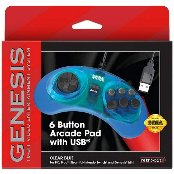 Genesis Clear Blue 6 Button USB Arcade Pad Controller [Retro-Bit]