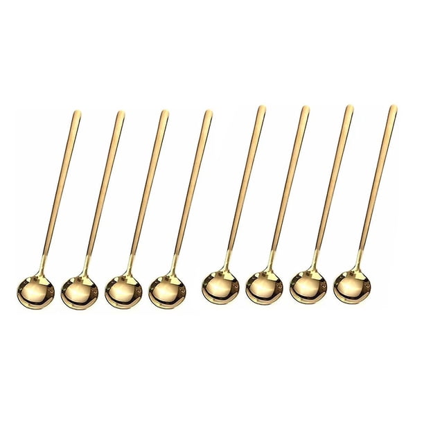 8 cucharas de café de 6,7 pulgadas, cucharas para revolver, cucharas de té de mango largo, cucharillas doradas, cucharas doradas