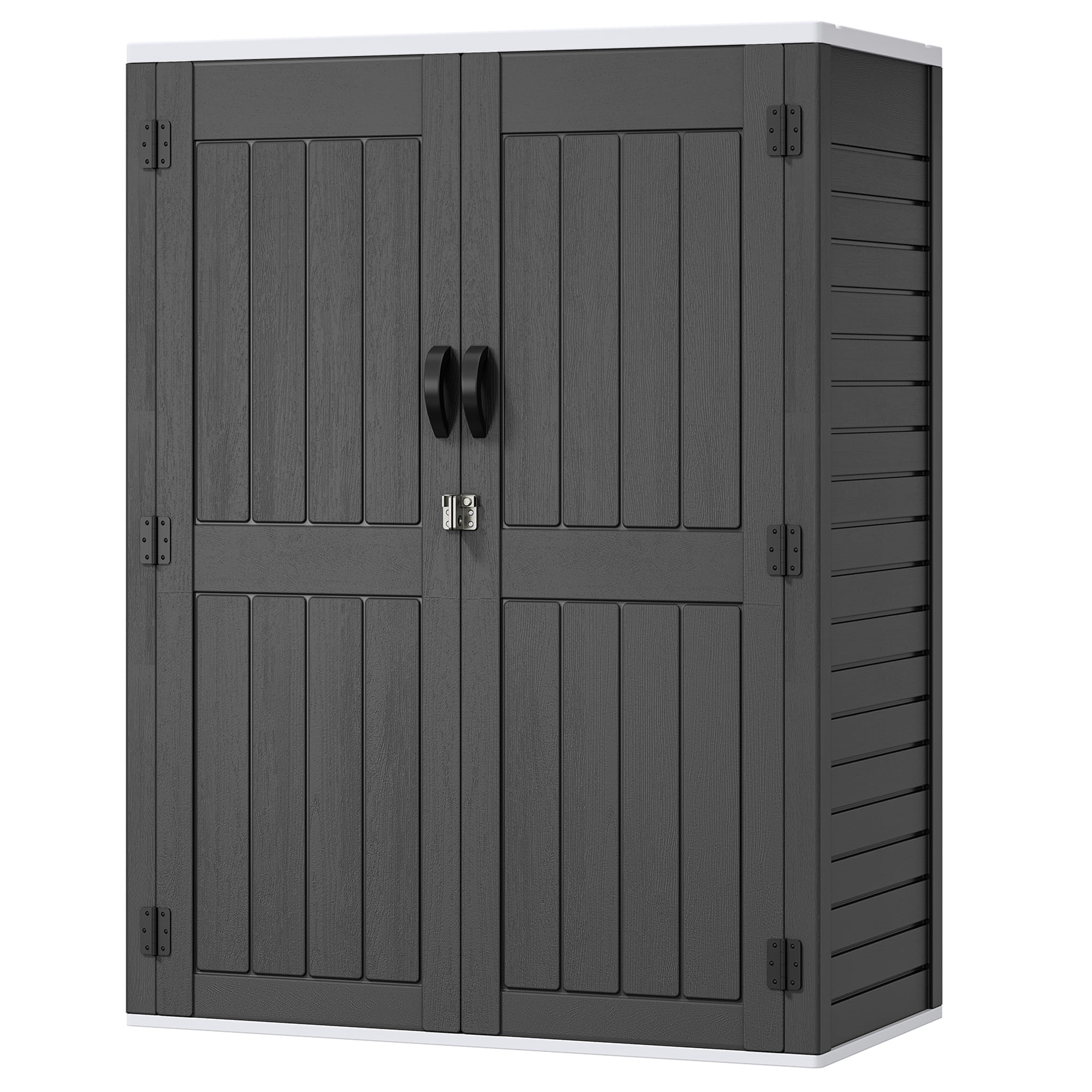 Uforic Outdoor Storage Shed, Vertical Lockable Tool Storage Resin Shed for Garden, Garage, Patio, No Shelves Included, Gray