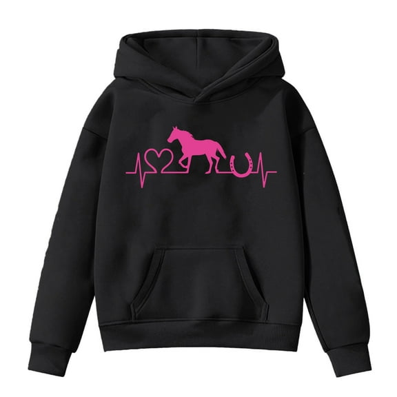 Tiijoy Hoodie for Toddler Girls Horse Graphic Hooded Sweatshirt with Pocket, Sizes 4-5T