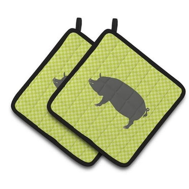 Berkshire Pig Green Pair of Pot Holders - Green