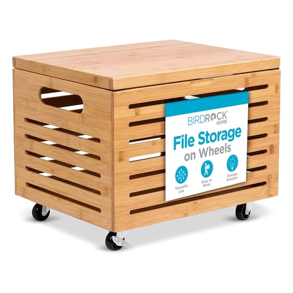 BIRDROCK HOME Boîte Organisatrice Roulante pour Dossiers avec Couvercle (Nouvelle Version) - Boîte Suspendue Décorative en Bois de Bambou pour Documents Lettre/légaux, Classeurs