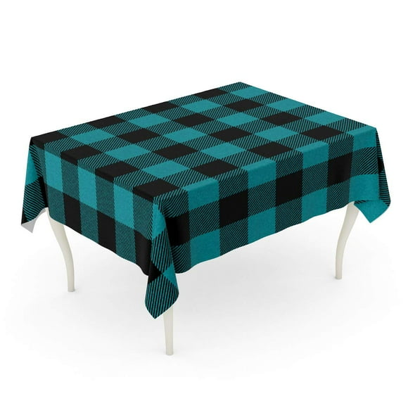 NUDECOR Bleu Noir Sarcelle Motif Imprimé Carreaux Buffalo Tartan Automne Lumineux Cabane à Carreaux Nappe Table Bureau Housse Déco Maison Fête 60x120 Pouces