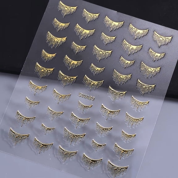 2 Pieces Self-Adhesive Glitter Nail Art Stickers with Gold Foil Stripes for Stunning Nail Designs