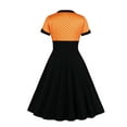 thumbnail image 2 of SWSMCLT Women's Midi Dresses 1950s 60s 20s A Line Ruched Vintage Short Sleeve Dress 50s High Waist Casual Date Night Swing Dress Orange Large, 2 of 3