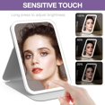 thumbnail image 4 of TEMOGU-Travel Makeup Mirror, 8"*5.4"Portable LED Lighted Makeup Mirror, 360° Rotation Touch Screen Vanity Mirror, 3-Color Dimmable Lighting, Rechargeable Tabletop Folding Cosmetic Mirror, Black, 4 of 4