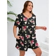 thumbnail image 5 of SHOWMALL Women's Plus Loungewear Set 2 Piece Floral Pajama Short Sleeve Tops and Shorts Midnight Red Rose 4X Soft Sleepwear with Pockets, 5 of 6