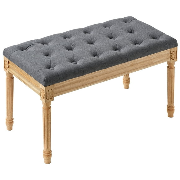 VEVOR Upholstered Bench, 16"W Ottoman Bench, End of Bed Bench with Foam Padded Cushion and Rubberwood Legs, Tufted Footrest Stool Entryway Bench Gray