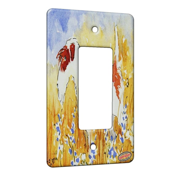 KuzmarK™ 1 Gang Rocker Wall Plate - Brown Wire Hair Fox Terrier with Summer Wildflowers Abstract Dog Art by Denise Every