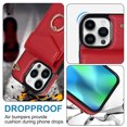 thumbnail image 2 of Suitable for iPhone 14 Pro Max, TPU inner shell shock-absorbing wristband, 360 ° rotating ring bracket, leather protected dual button cover - red, 2 of 4
