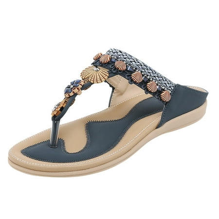 

Womens Sandals Womens Sandals Flip Flops for Women With Arch Support Comfort Slip On Casual Bohemia Beach Rhinestone Sandal Ladies Travel Walking Flats Shoes Women S Sandals Pu Blue 38