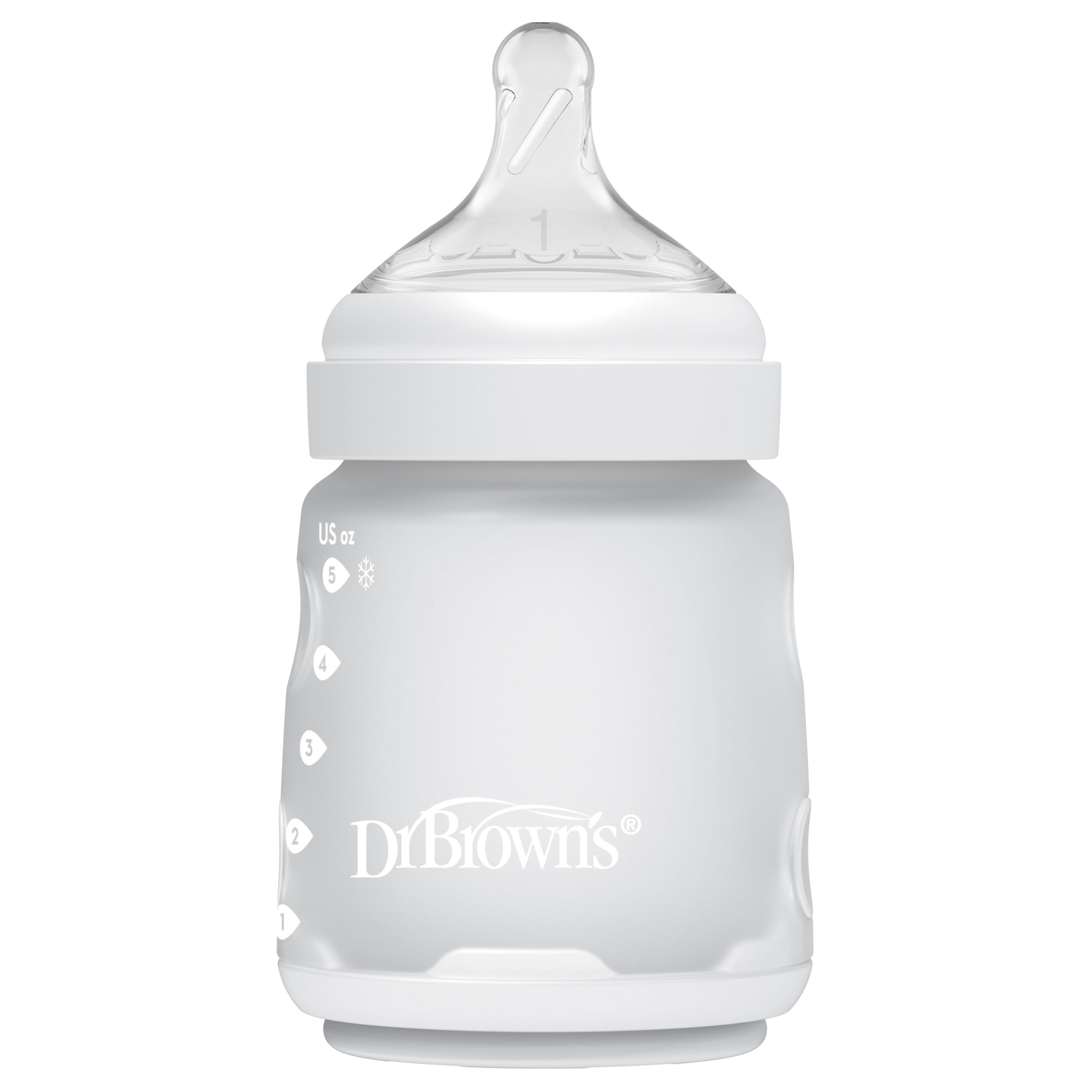 Dr. Brown's Silicone Baby Bottle with Collapsible Insert Designed to Reduce Colic, 5 oz with Wide-Neck Level 1 Slow Flow Nipple, BPA-Free, 0m+, White/Ecru