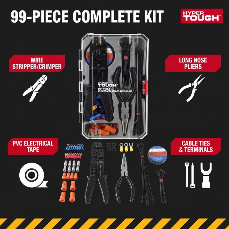 Hyper Tough Electrical Repair Kit 99 Pieces Including Storage Case