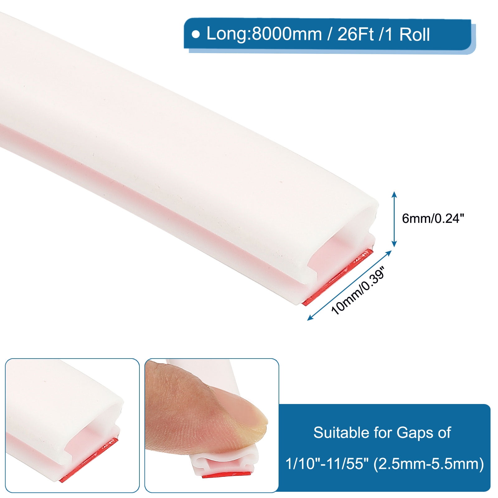 Uxcell 26 Ft D Shape Rubber Weather Stripping Door Seal Strip,  White/Red