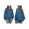 thumbnail image 2 of Suéter Holgado de Cuello Redondo y Larga con Mangas Abullonadas y Mangas Murciélago para Mujer Azul Pavo Real M, 2 of 6