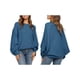 thumbnail image 2 of Suéter Holgado de Cuello Redondo y Larga con Mangas Abullonadas y Mangas Murciélago para Mujer Azul Pavo Real S, 2 of 6