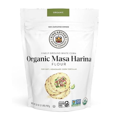 King Arthur Organic Masa Harina: Premium Corn Flour for Authentic Tortillas & Tamales - Non-GMO, Gluten-Free, Finely Ground White Corn Meal - American-Grown, Traditional Process - 2 lbs