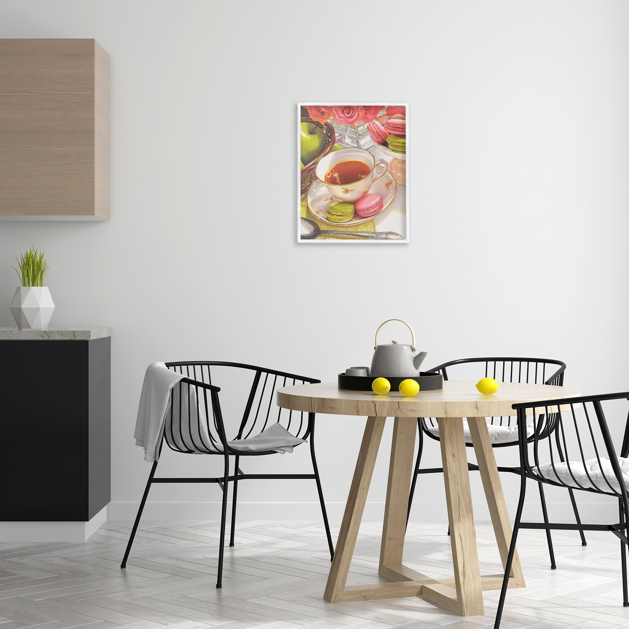 Stupell Industries Tea with Macarons Food & Beverage Painting White Framed Art Print Wall Art, 16 x 20