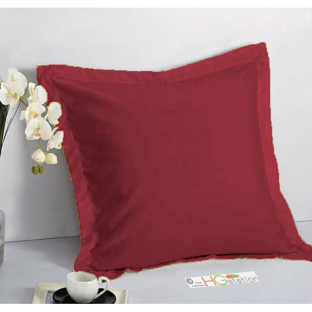 1 Pair 2 Pieces Euro Pillow Shams 26" x 26" + 1.5" Hem Burgundy Red