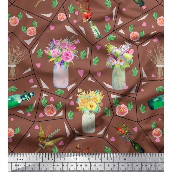 Soimoi Cotton Voile Fabric Bottle,Camellia & Rose Floral Print Fabric by The Yard 42 Inch Wide