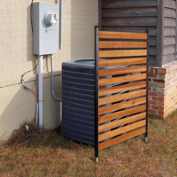 38 Inch Wide 60 Inch High Air Conditioner Fence Outdoor Privacy Screen Trash Can Enclosure Pool Equipment Barrier Freestanding Wood Panel with Metal Stakes