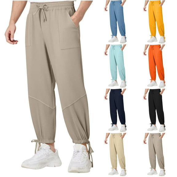 ZZwxWA Mens Casual Pants Summer Loose Fit Lightweight Beach Trousers Elastic Waist Drawstring Sport Workout Jogger Pant up to 45% Off