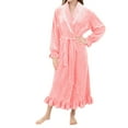 thumbnail image 3 of Women's Lace Trim Plush Fleece Maxi Robe, Elegant Collar Long Sleeve Bathrobe, Soft Warm Nightgown, Cozy Winter Loungewear, Delicate Trim Sleepwear Hot Pink XXL, 3 of 10