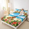 thumbnail image 3 of Castle Fairy Floral Ukulele Beach Queen Sheets 4 Pieces,Hibiscus Palm Summer Coastal Graphic Queen Sheet Sets,Orange Blue,1 Fitted Sheet,1 Flat Sheet and 2 Pillowcases, 3 of 6