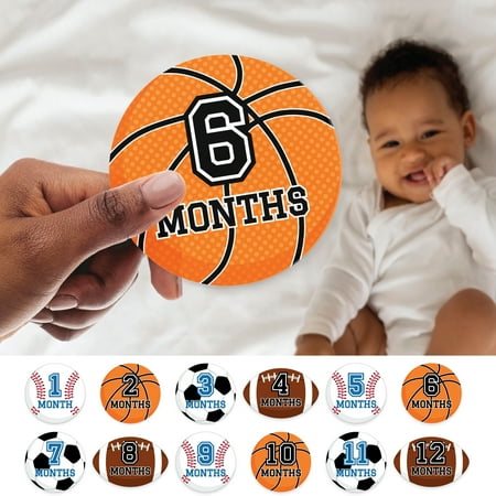 Big Dot of Happiness Go, Fight, Win - Sports - Baby Monthly Cards - Shaped Acrylic Milestone Markers - Set of 12