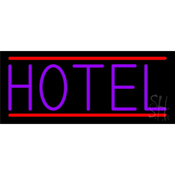 Purple Hotel LED Neon Sign 6 x 15 - inches, Black Square Cut Acrylic Backing, with Dimmer - Bright and Premium built indoor LED Neon Sign for Defence Force.