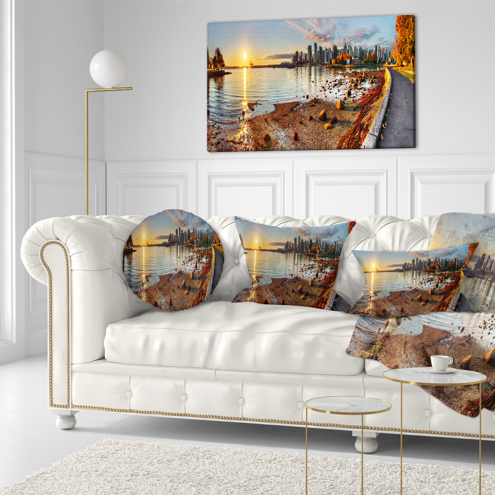 Designart Vancouver Downtown Panorama - Landscape Printed Throw Pillow - 12x20