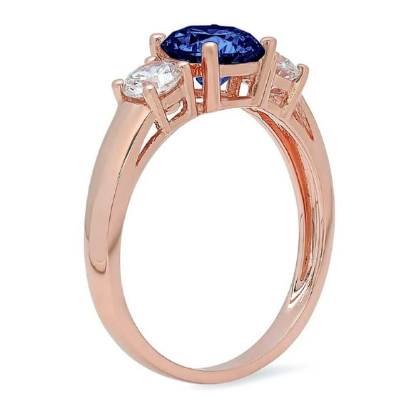 1.5 ct Round Cut Simulated Tanzanite Three-Stone Engagement Ring for Women in 18K Rose Gold