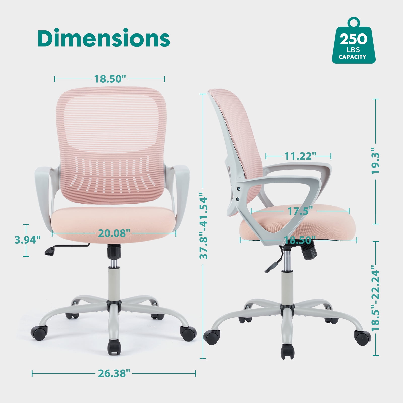 LIFERECORD Office Desk Chair Mesh Ergonomic Computer Gaming Chair Mid Back Chair with Comfy Lumbar Support Adjustable Height Swivel for Home Task, Pink