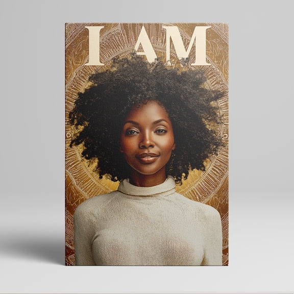 1pc Inspirational "I AM" Black Woman Portrait Canvas Wall Art with Ornate Gold - toned Background, framed Decor room hanging Wall Picture Decor for Home Gifts, living room, bathroom, bedroom, kitchen