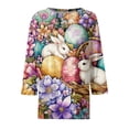 thumbnail image 4 of HAVUITYY Women's Easter 3/4 Sleeve Sweater, Cute Bunny Eggs Pattern Crew Neck Pullover, Spring Oversized Casual Going Out Tops, 4 of 5
