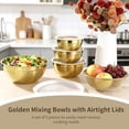 thumbnail image 3 of 5 PCS Golden Mixing Bowls, Stainless Steel Salad Bowls with Airtight Lids, Mirror Finish Nested Mixing Bowl Set with Mesh Strainer, 4 Bowl Sizes for Baking, Meal Prep, Food Serving, 3 of 6
