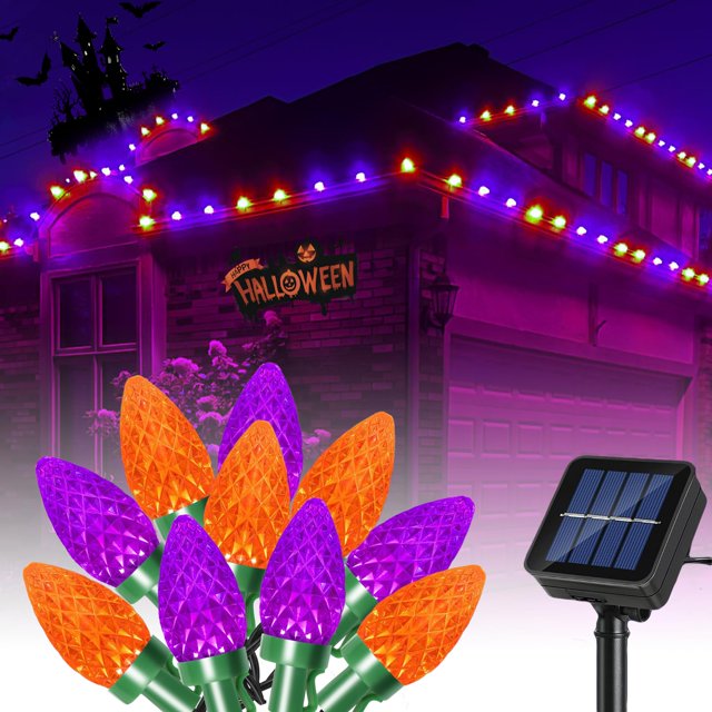 Guirnalda de luces solares IticDecor, 9,5 m, 50 LED, naranja y morado