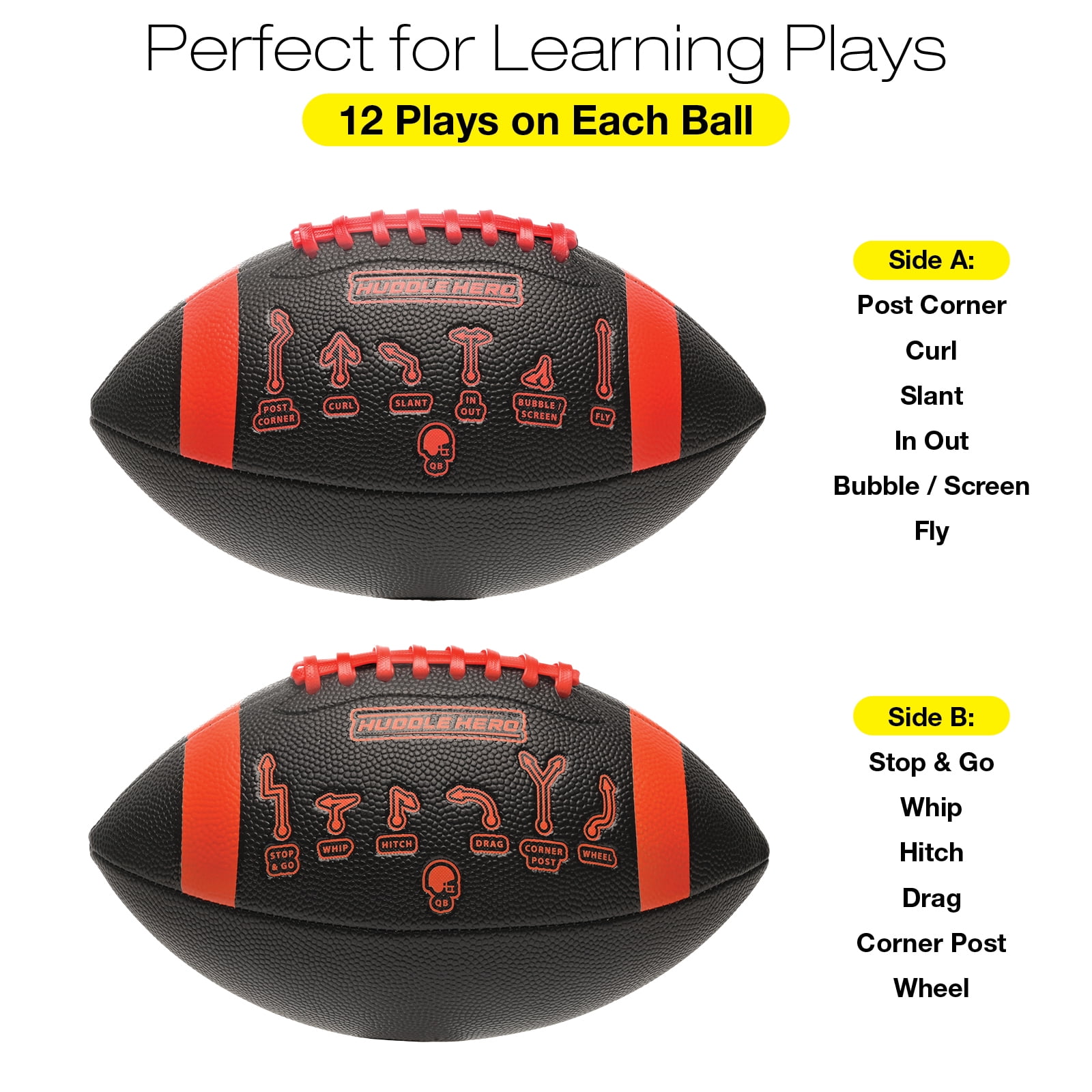 Huddle Hero Mini Football 2-Pack w/ Pump (Black/Green and Brown/White) (Black and Red, Mini)