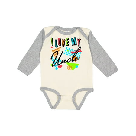 

Inktastic I Love My Uncle- 80s Retro Style Gift Baby Boy or Baby Girl Long Sleeve Bodysuit