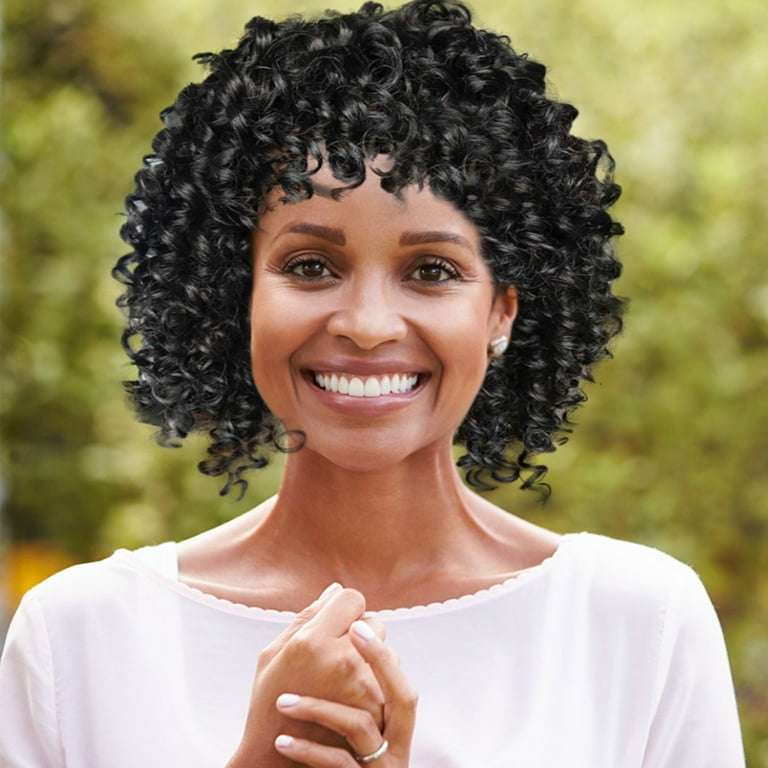 marioyuzhang Half Wigs for Black Women Human Hair Wig Bundles European and American Small Curly African Ladies Wig Rod Fluffy Fiber High Temperature Silk Headgear Suitable for Black Women Walmart