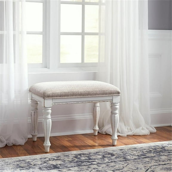 Pemberly Row Contemporary Magnolia Manor Accent Bench in White