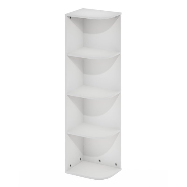 Librería Furinno Pasir con 4 niveles, esquina, estante abierto, color blanco