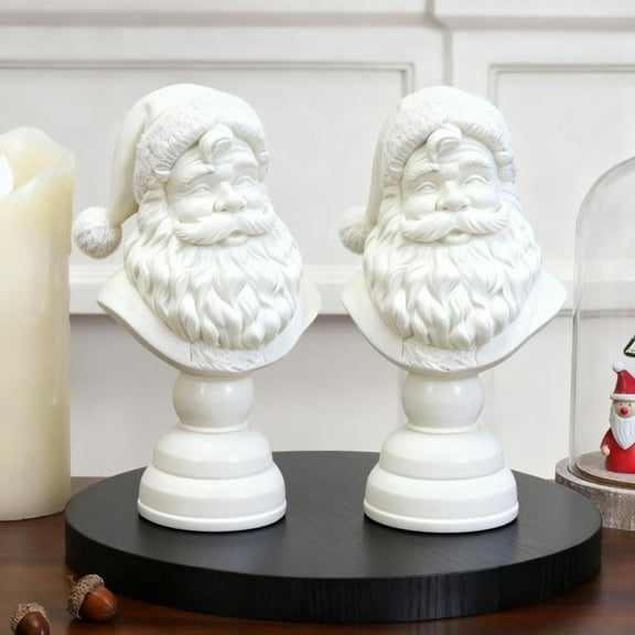 2pcs Santa Bust Christmas Tabletop Decoration White Resin Holiday Figurine Classic Santa Claus Bust Elegant Christmas Table Decor